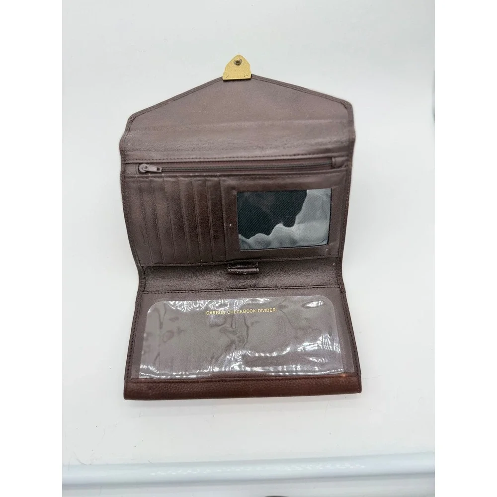 Princess Gardner Vintage Burgundy Genuine Leather Checkbook‎ Clutch Wallet Brass
